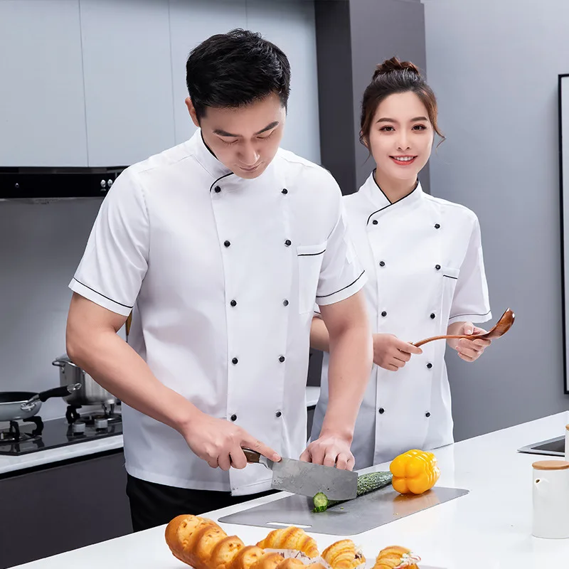 Uniforme de Chef à manches courtes pour hommes, vêtements de travail de restauration d'hôtel, vêtements de travail de serveur de Restaurant Hot Pot, cuisine de cantine