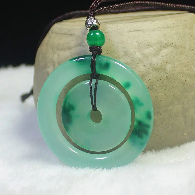 

Green Flower Jade Mother and Child Buckle Pendant Jade Ice Sweater Chain