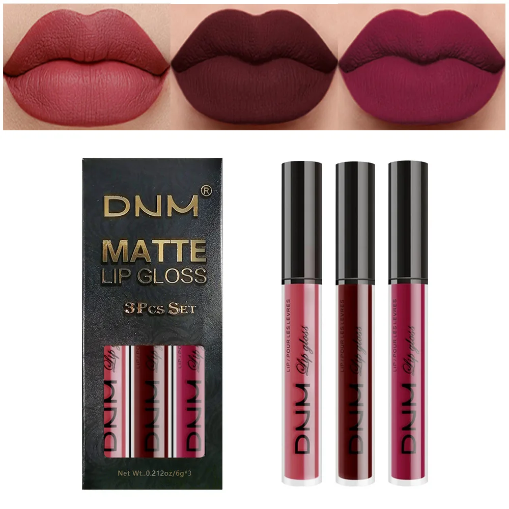 Barras de labios líquidas resistentes al agua, cosmético de larga duración, rojo, Azul, Morado, brillo de labios mate, tinte de labios desnudo, maquillaje de manchas, 3 piezas por juego