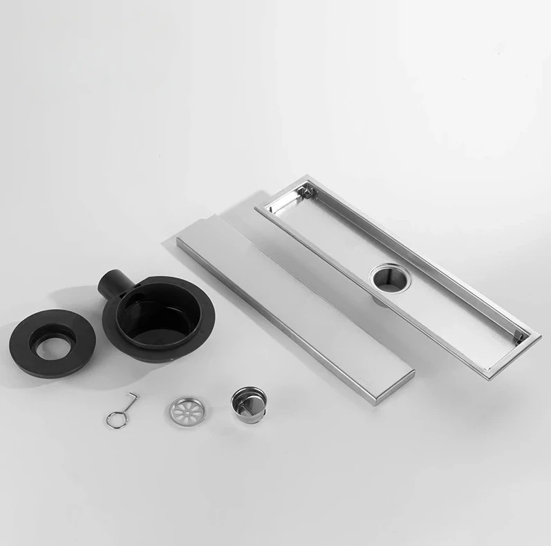 

304 Stainless Steel Bathroom Floor Drain with Side Exhaust Odor Proof Concealed Long Drain Light Luxury Quality
