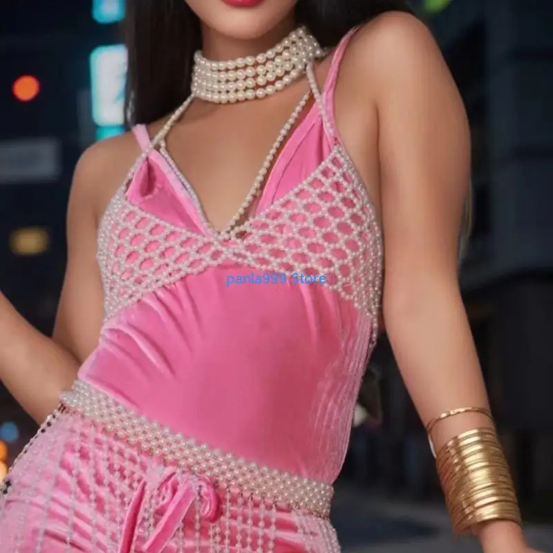 

P0RF Statement Pearls Body Chain Bra Jewelry Accessory to Enhances Any Ensembles