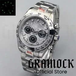 Gramock Watch For Men 39mm Silver VK63 Sports Chronograph Quartz Watches Gray Meteorite Dial Sapphire Glass Relogio Masculino