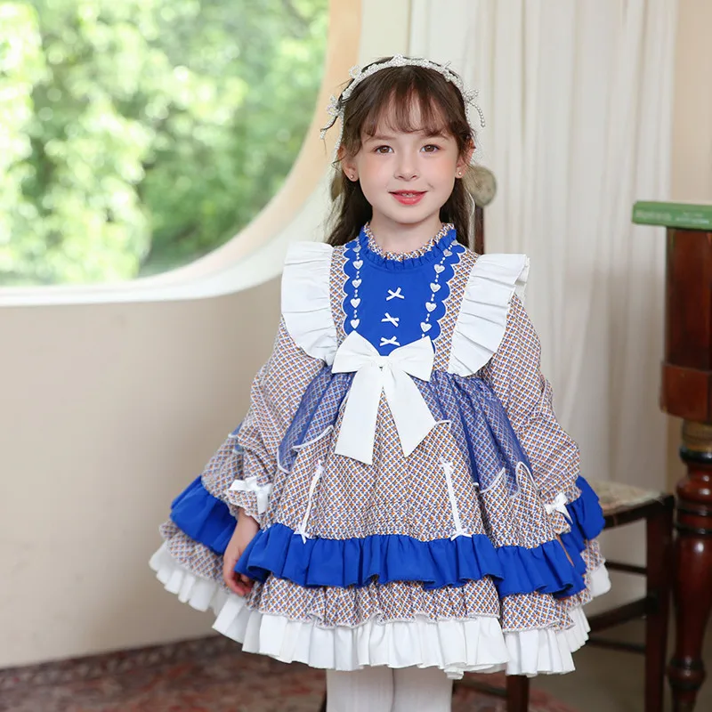 

Children New Autumn Spanish Lolita Princess Ball Gown Baby Girls Cute Bow Floral Design Birthday Party Boutique Dresses y697