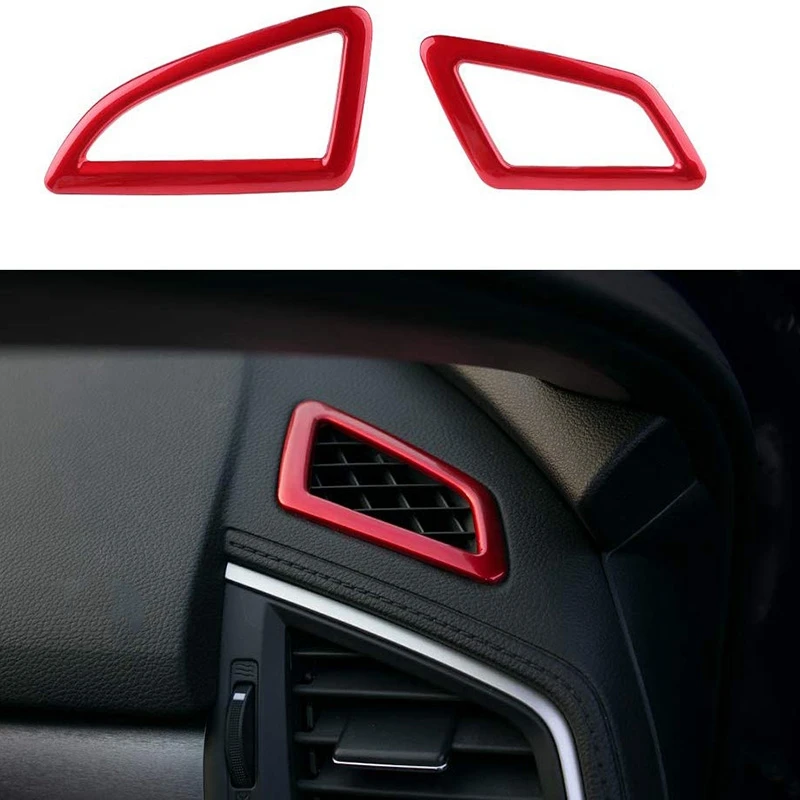 2Pcs Dashboard Air Vent Wind Outlet Cover Trim & 2Pcs Abs Carbon Fiber Interior Front Door Speaker Window a Pillar Cover