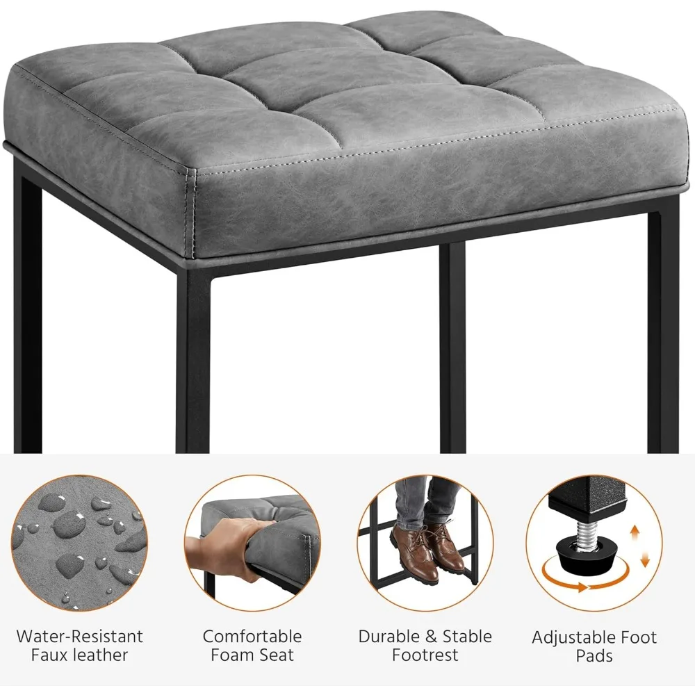 Juego de 4 taburetes de bar de cuero con altura de mostrador, sillas de isla de cocina, 24 pulgadas de alto, asientos cómodos para zona de comedor