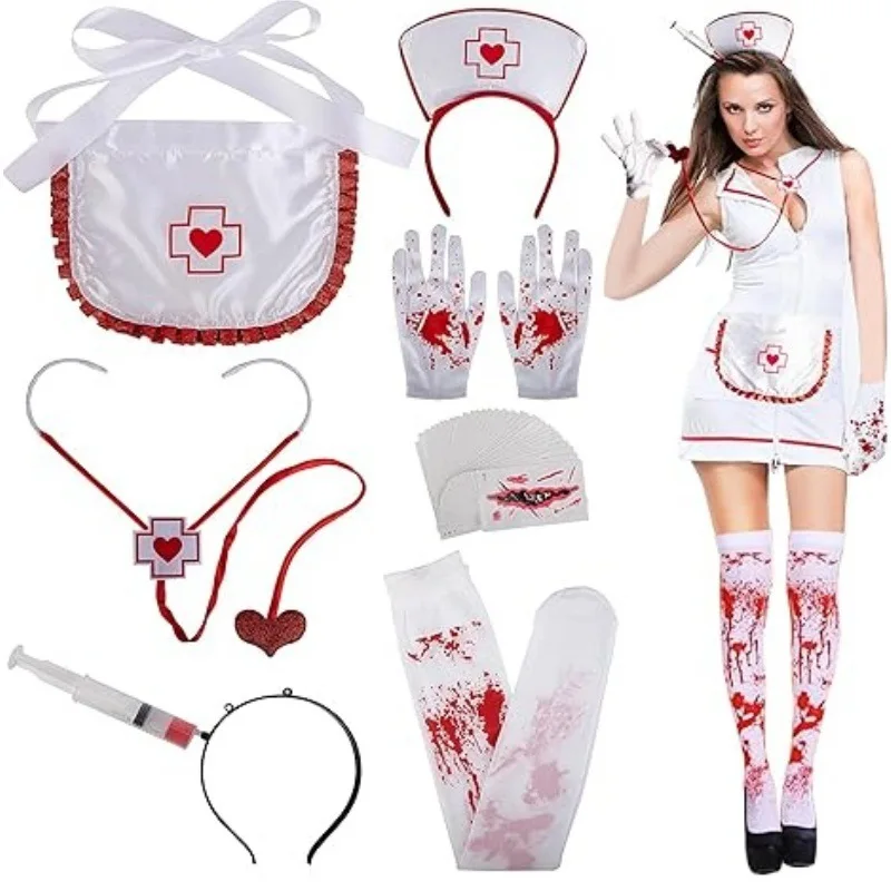 Halloween Bloody Apron Costume Set Horror Party Props Realistic Knives Masks Gloves and Thrilling Masquerade Accessories Props