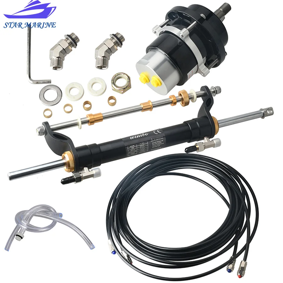 Boat Outboard Hydraulic Steering Kit Marine Steering System With Cylinder Helm Pump  for engines till 90HP 20 Feet Hoses