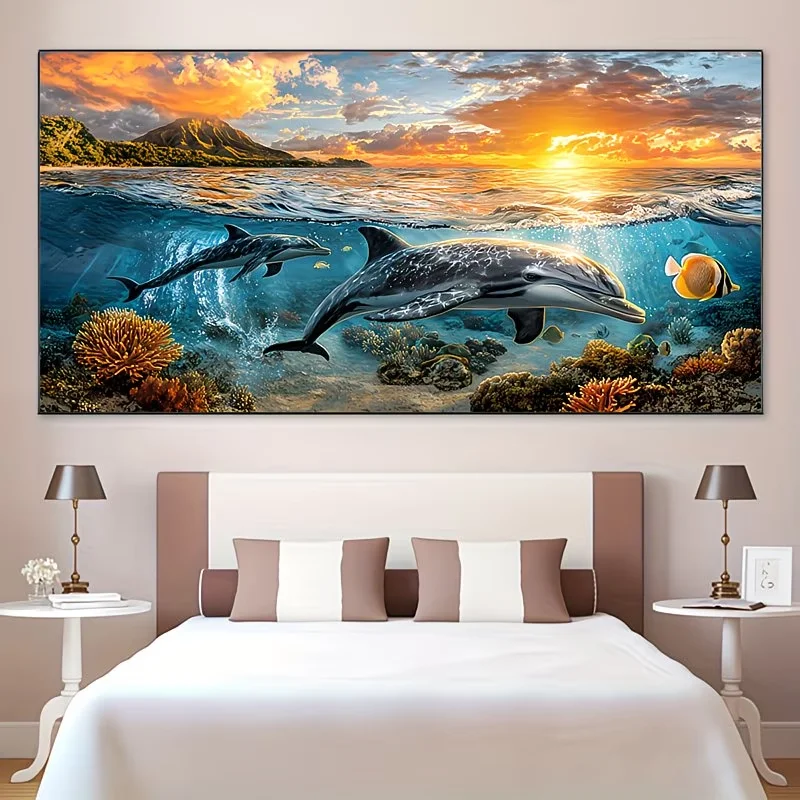 Underwater Dolphins,Coral reefs,Fish 5D Large DIY Diamond Mosaic Art Full Square Round Jewelry Cross Stitch Diamond Painting