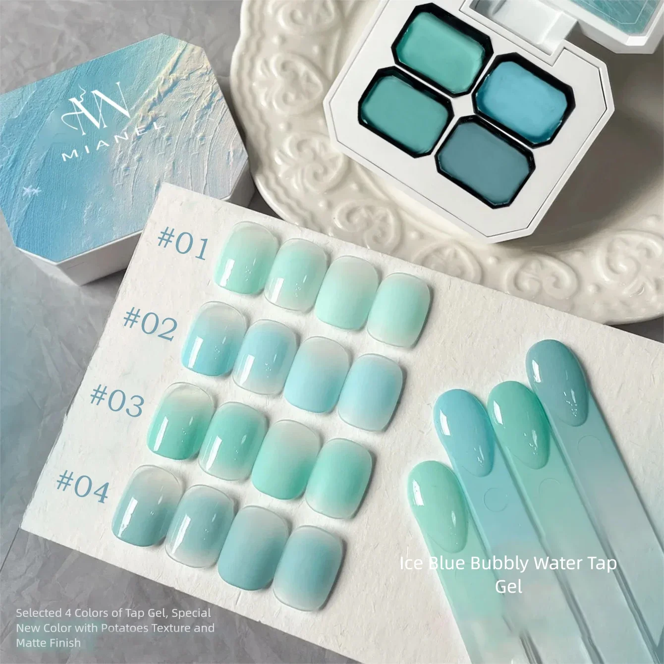 Sommer-Nägel 2026 Neue Gletscher-Blasen Eis-Klar Mint Blau Grün Nagelkunst Langanhaltender Hochglanz Mehrfarbiger Fester Gel-Nagellack – Detail 4