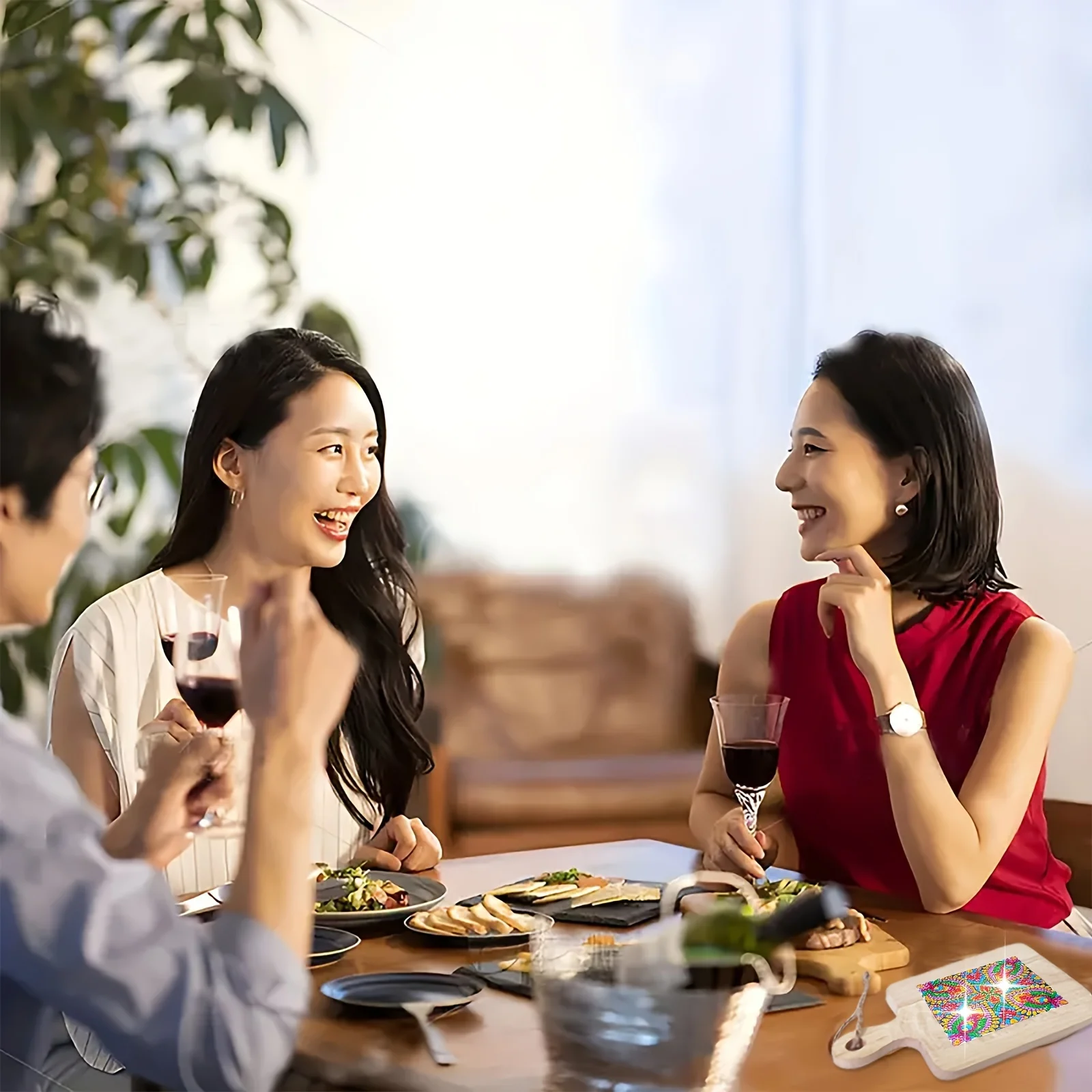 4 قطعة الوقايات كأس اللوحة الماسية خشبية ملونة ماندالا نمط مقاومة للحرارة شرب الحصير ديكور مطبخ المنزل فريد اليدوية #6