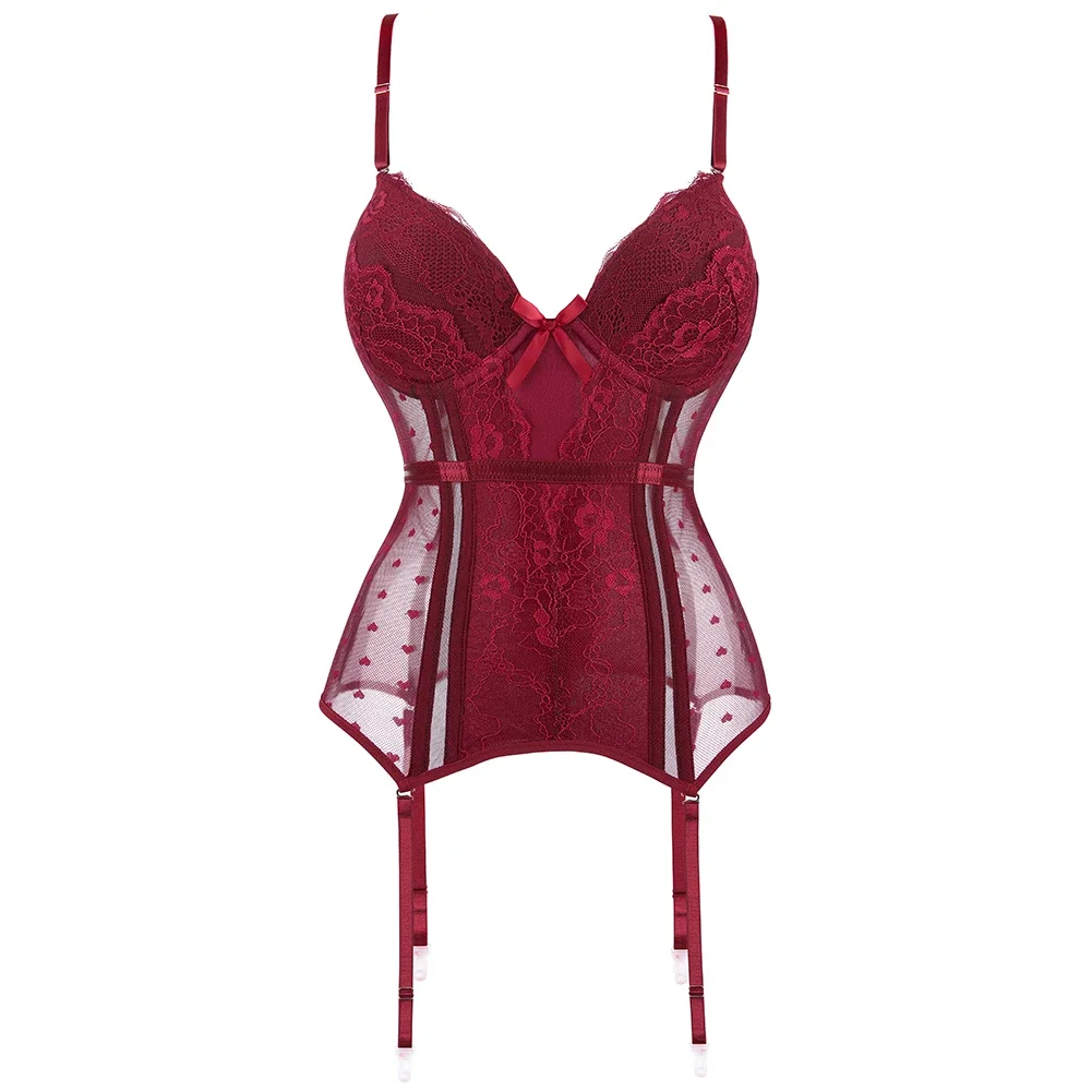 Plus Size Corset Lingerie Bodysuit For Women Black Red Bowknot Corsets And Bustiers With Suspenders