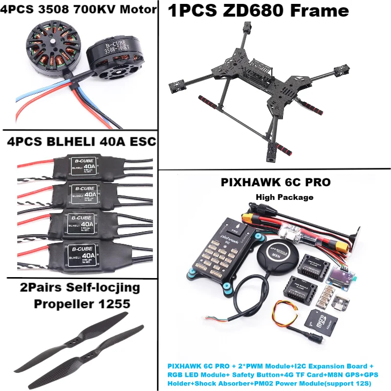 Nouveau ZD680 6C PRO M8N/M9N/M10 Kit de cadre hexagonal à bras pliable hexa-rotor entièrement en Fiber de carbone PIXHAWK avec train d'atterrissage indodable