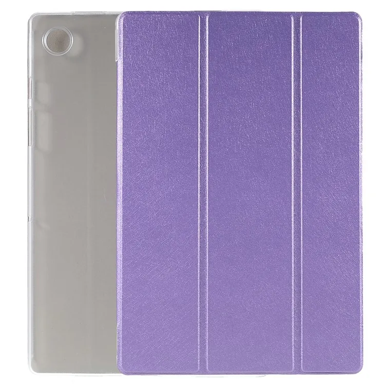 

For Samsung Galaxy Tab A8 10.5 (2021) / (2022) Silk Texture Anti-scratch Shockproof Leather Tablet Tri-fold Stand Case - Purple