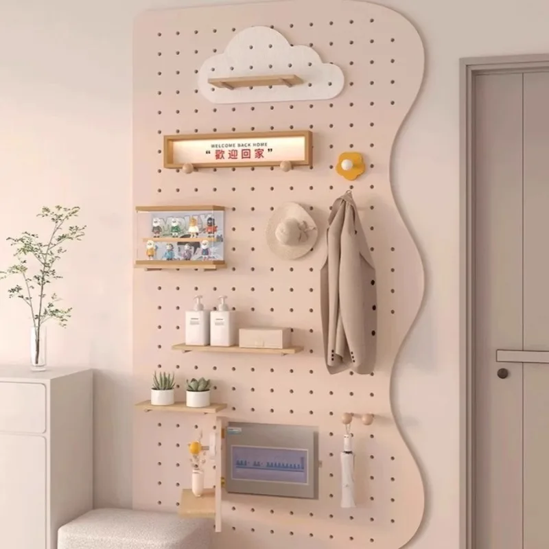 Solid wood hole board entrance wall rack wall hanging board home baffle storage rack