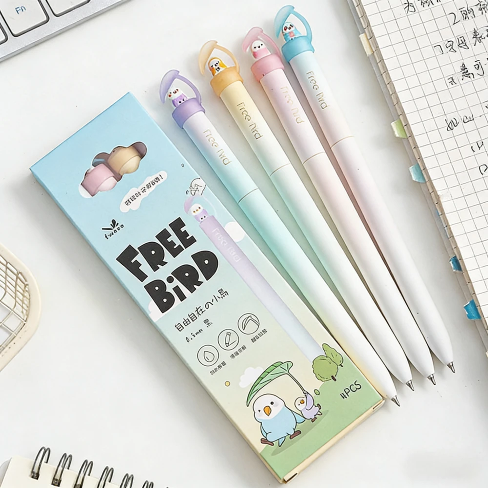4Pcs/Set Cute Bird Twist Gel Pen 0.5mm Smooth Quick Drying Writing Pens Kawaii Stationery School Office Supplies