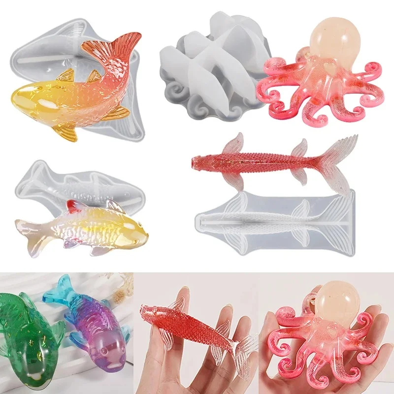 2Pcs 3D Koi Fish Octopus Silicone Epoxy Resin Mold Ocean Animal Casting Mould For Fish Tank Decor Jewelry Craft Making view 5