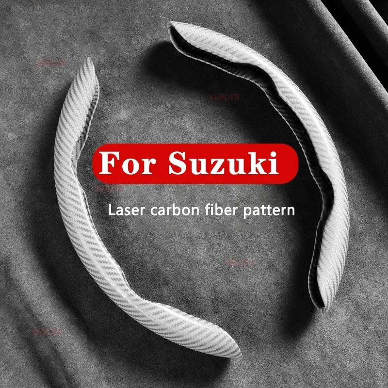 

For Suzuki 2PCS Laser Carbon Fiber Silicone Car Steering Wheel Cover Non-Slip Breathable Breathable
