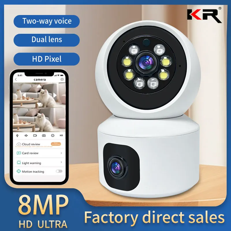 

4MP PTZ WiFi Camera Dual Screen Smart Home Secuiry Baby Camera AI Tracking Two-way Audio Color Night Vision HD CCTV Surveillance