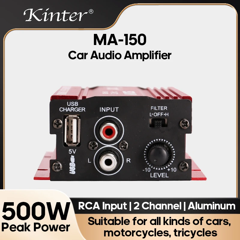 KINTER Mini Amplifier DC12V Audio Power Amplifier 2-Channel AMP for Car Motorcycle Speaker RCA MA-150