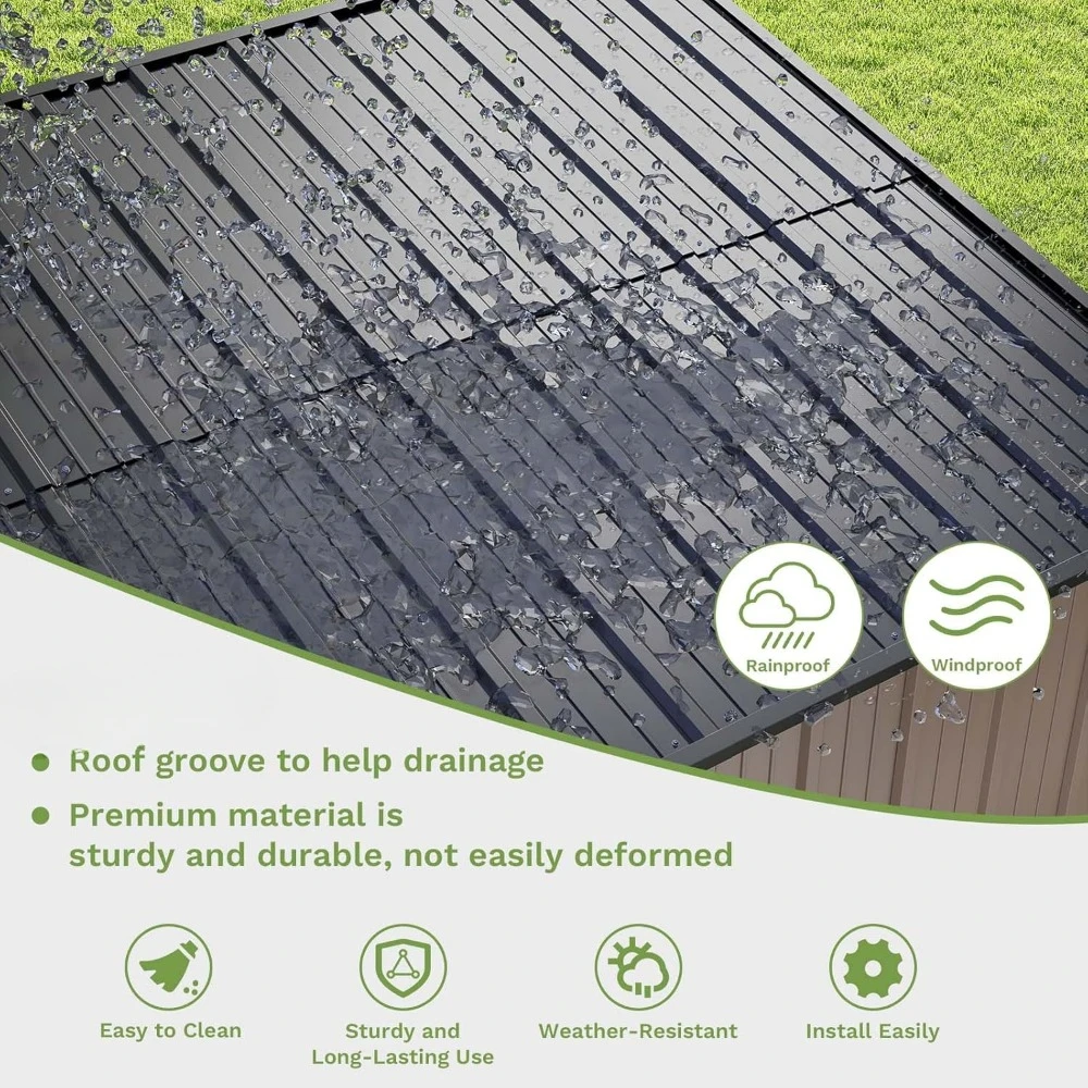 Cobertizo de almacenamiento para exteriores de 8 'x 6', cobertizo de Metal con ventilación y bloqueo, impermeable y resistente a los rayos UV, Color marrón