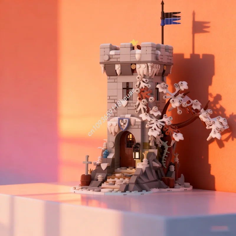 

701pcs MOC Winter Themed Watch Tower Castle Black Model Toy Building Blocks Construction Assemble DIY Christmas Gifts Idea Kids