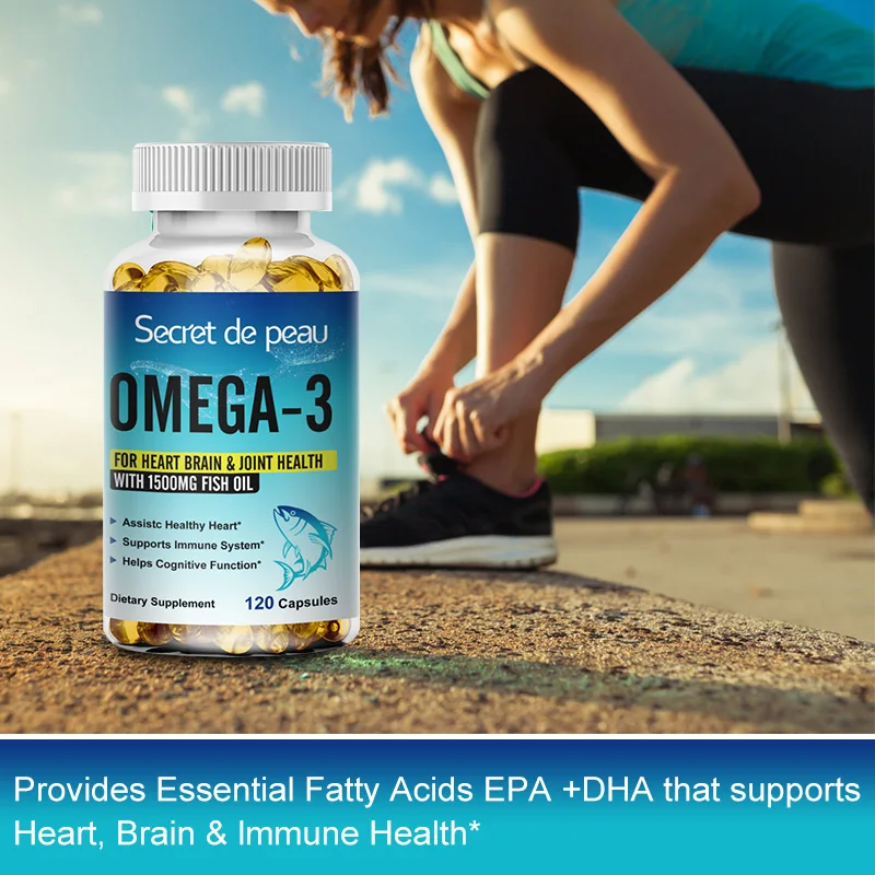 Secret De Peau Omega 3 Fish Oil Supplement Capsules For Joints & Skin & Heart Health Boost Immune System Brain & Memory Health