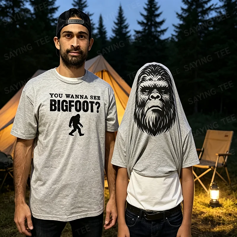 Willst du Bigfoot sehen? Flip-Shirt - Lustiges Sasquatch-Gesicht T-Shirt, Flip-Tee, Freizeitoberteil, Herrenmode, Persönlichkeit, weiche Baumwoll-T-Shirts – Detail 3