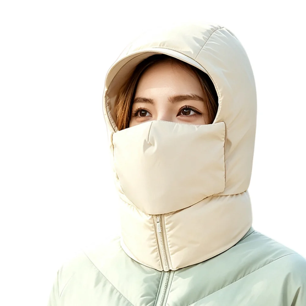 Integrated Windproof Warm Women's Hat Cycling Head Scarf Down Cotton Scarves  Unisex Solid Zippers Hooded Caps gorros de hombre