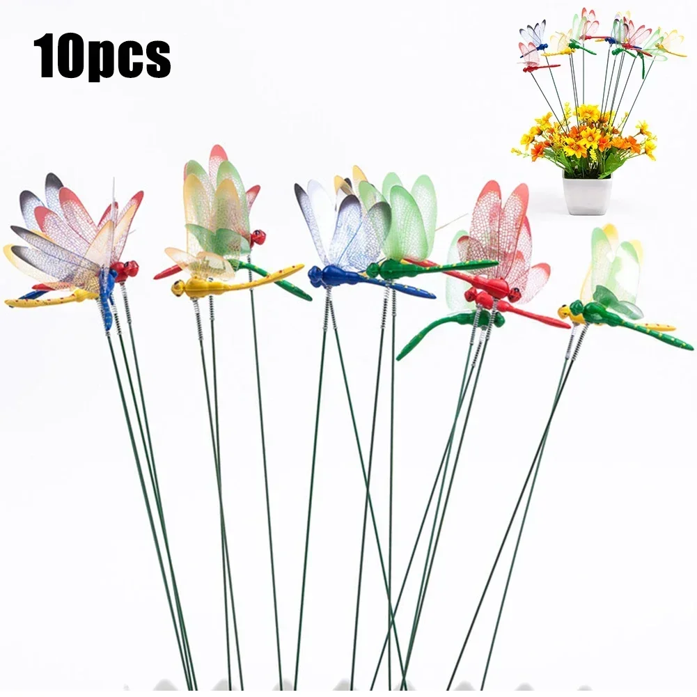 

10pcs Dragonfly Stakes PVC Yard Art Outdoor Simulation Decorative Stake Yard Plant Lawn Decor Stick Flower Pot Home Garden Decor