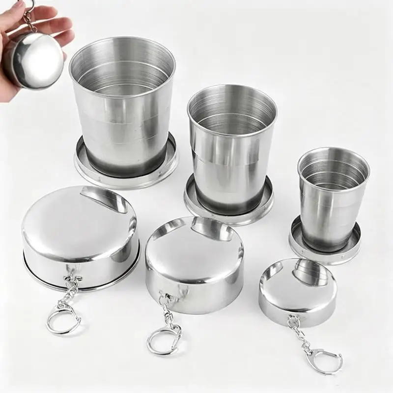 Stainless Steel Collapsible Travel Cup: Portable Keychain Custom Logo Hiking Camping
