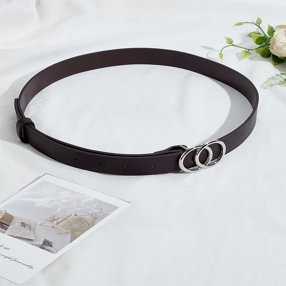 1Pcs PU Imitation Leather Chain Belts Double Rings Classic Waist Belt with Alloy Buckles Peru Retro Accessory for Handmade Gift