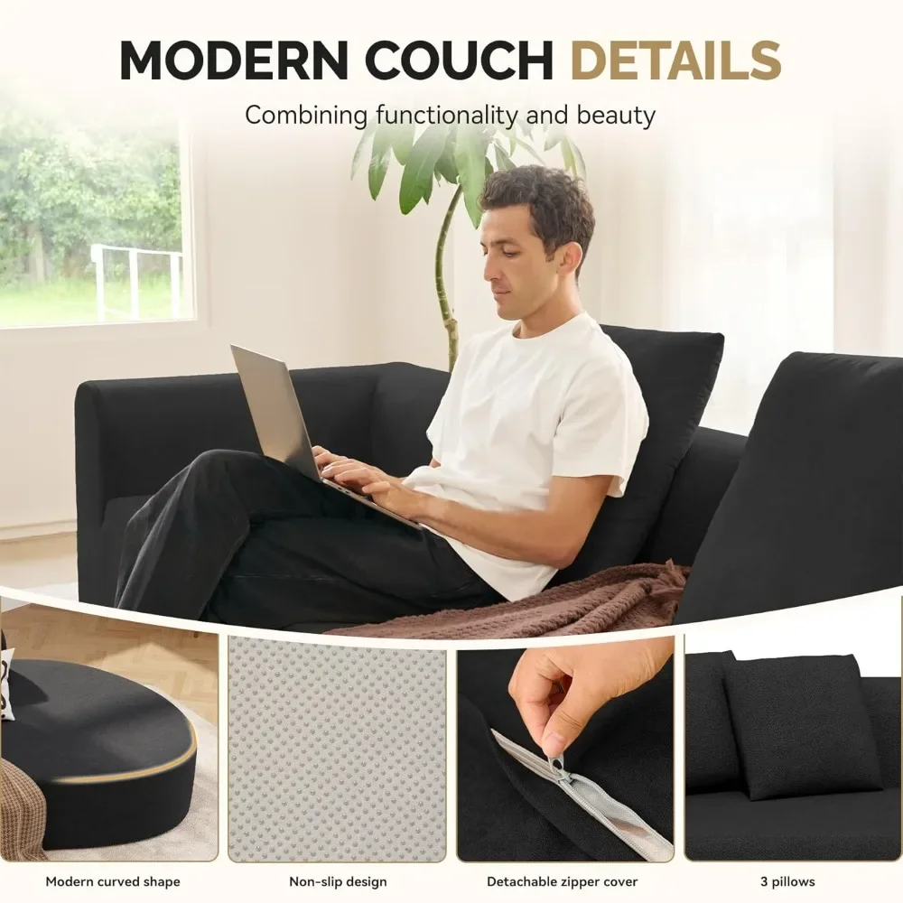 

128" Oversized Modern Curved Sofa, Boneless Cloud Sectional Couch with Deep Seat, No Assembly Required Chenille Couches