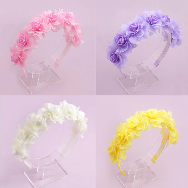 New Solid Color Simulation Handmade Flower Headband Girls Princess Dance Party Headwear Fashion Wedding Crown Hair Accessories
