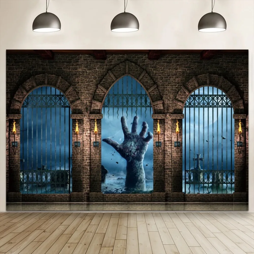 

Halloween Party Backdrop Gothic Castle Night Full Moon Ghosts Vintage Palace Horror Photography Background Photo Studio Props