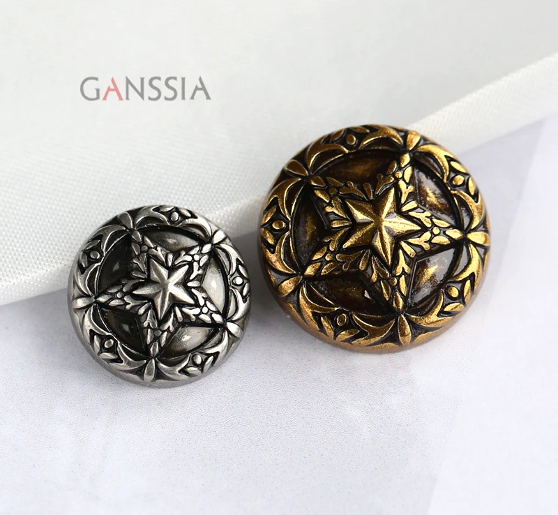 10pcs/lot Size:18-23mm Vintage Pentagram Design Buttons Metal Shank Button for DIY Clothing Sewing Ornament Accessories(SS-2663)