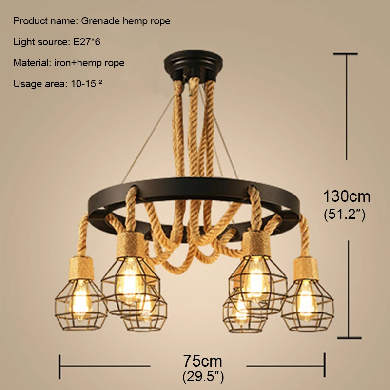 TEMAR American Style Retrohemp Rope Chandelier Nostalgic Loft Industrial Style Internet Cafe Restaurant Hot Pot Shop Pendant