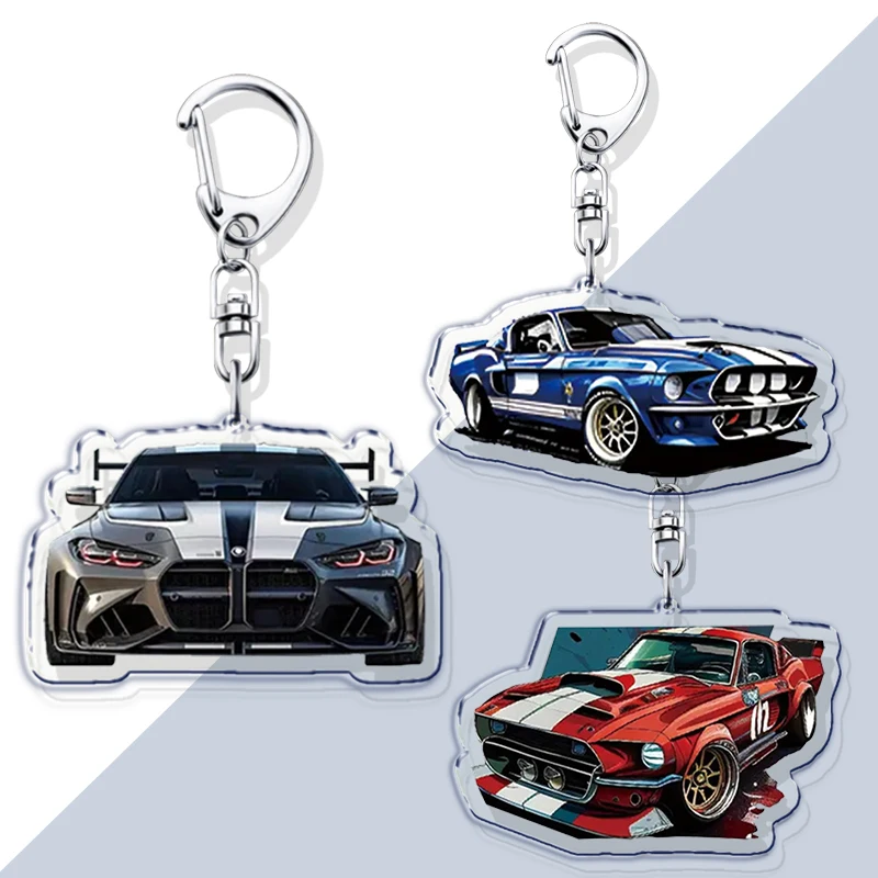 Cool Sports Car Racing Keychains for Accessories Bag Fashion Red Car KeyChain Ring Jewelry Fans Gifts Keyrings