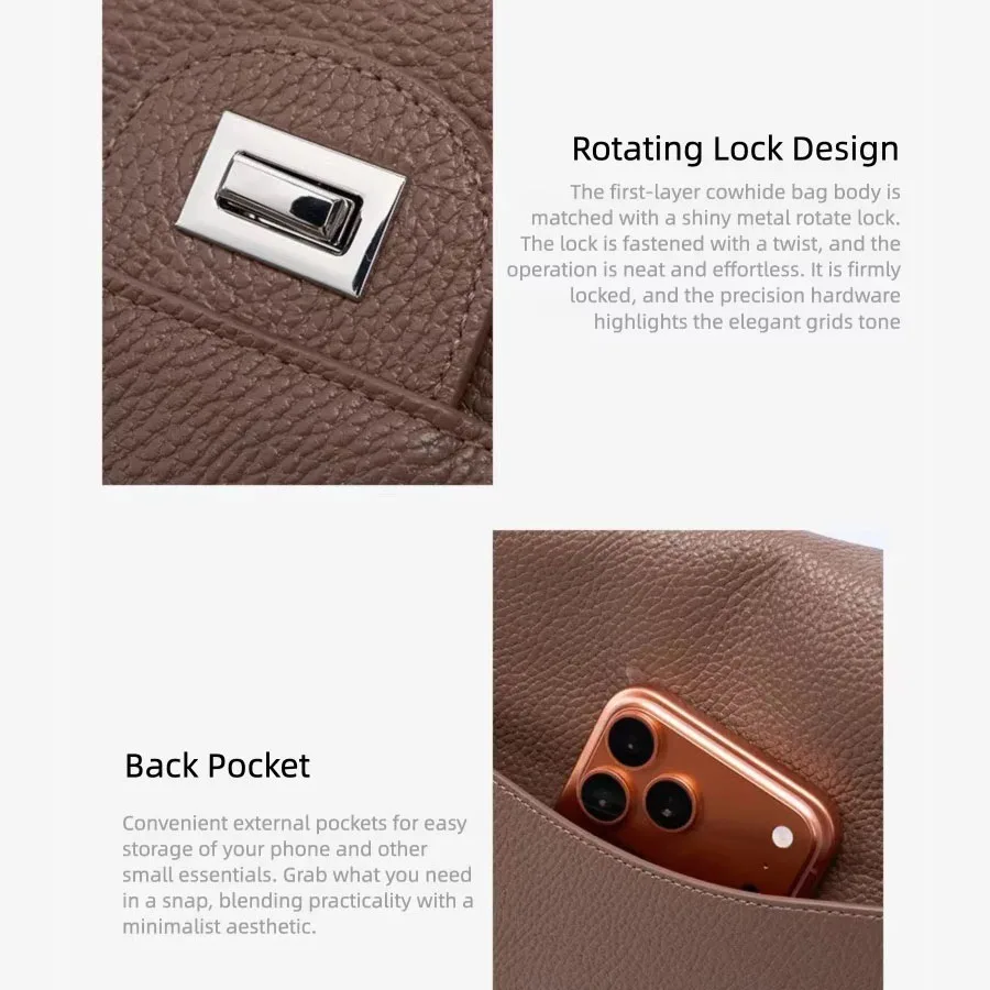 Genuine Cowhide Underarm Shoulder Bag for Women Adjustable Strap Flap Leather Work Tote Bag Large Capacity Commute Handbag image 5