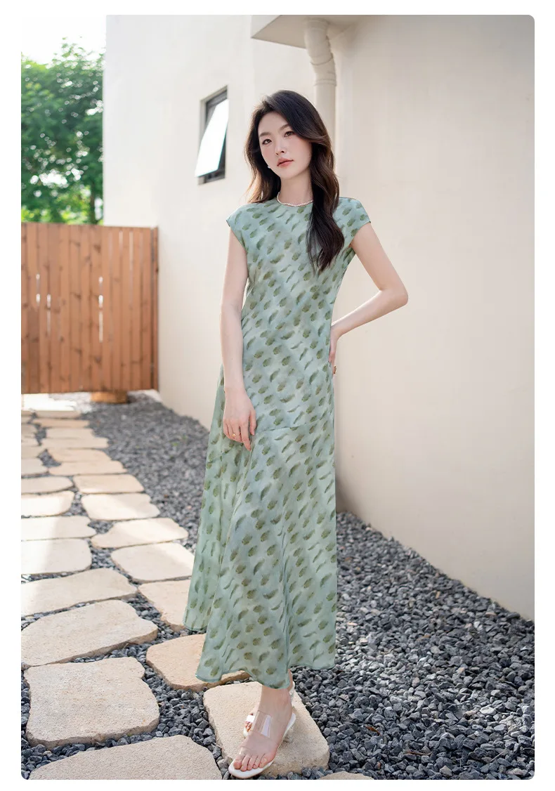 Printed Mulberry Silk Cheongsam Dress Women's Slim Casual Women's Dresses Silk Fishtail Summer Bodycon Elegant Sundress Outfits