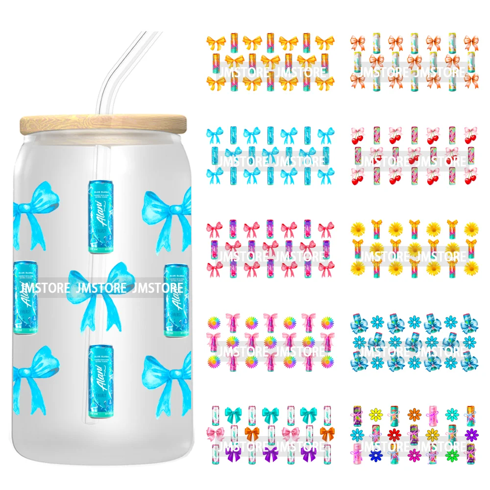 

Кокетка с бантом, любитель мягких напитков, УФ-наклейки DTF, готовая к переносу, обертка для чашек, этикетки на заказ, поделки своими руками для стеклянных стаканов Libbey Can