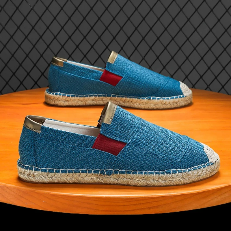 Men's Espadrilles Male Breathable Canvas casual Shoes Men's Loafers Male Hand Made Straw Woven Flat Shoes men Walking Sneakers