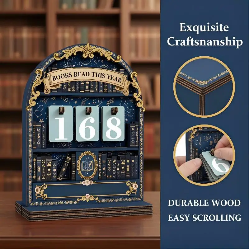 1 Set Classroom Decor Wooden Book Read This Year Counter Tracker Up To 999 Books Challenge Tracker Retro Bookshelf Gift - view 3
