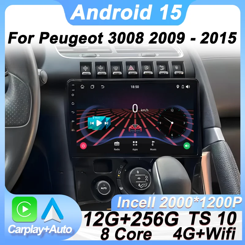 

2Din Car Raido Stereo Multimedia Player Android 14 For Peugeot 3008 2009 - 2015 Autoraido Carplay GPS Navigation Touch Screen FM
