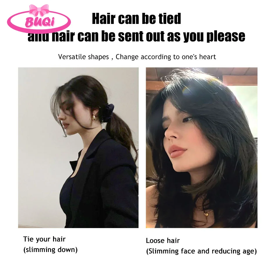 BUQI Synthetic Natural Hair Bangs Side Fringe for Women 3D Middle Part False Bangs Clip-in Exrensions Invisible Hairpieces for