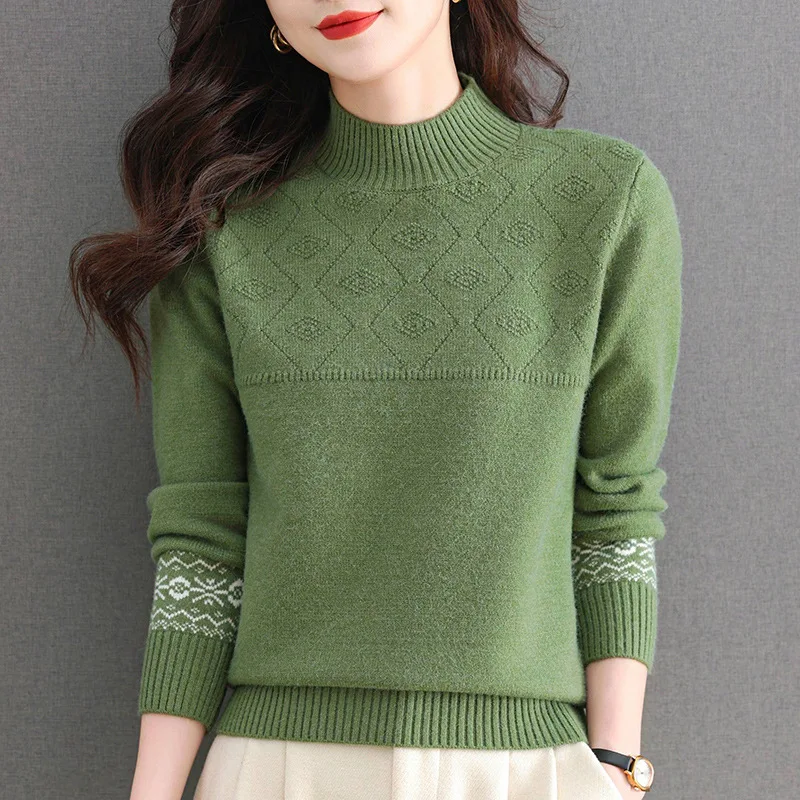 

Korean Fashion Women's Sweater Autumn 2025 Basic Style Pullover Woman Clothes Long Sleeve Half High Neck Knitted Sweater