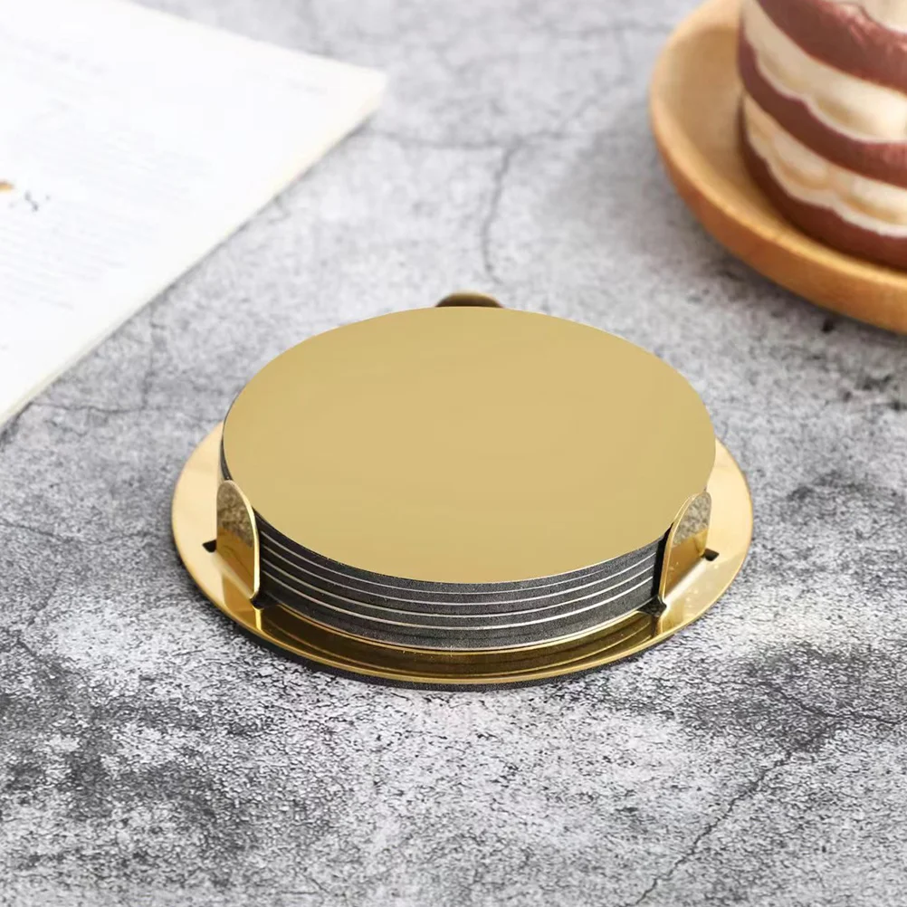 

6pcs Gold Stainless Steel Coasters Round Drink Pad Heat Insulated Tabletop Protection Vintage Mug Cushion For Coffee Bar Dining