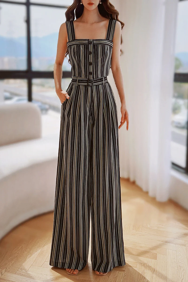 

Spring Striped Pants Elastic Waist Wide-Leg Women's Pants Separately Vest Loose Empire Trousers Y2K 2025 DABUWAWA DM2BTR006