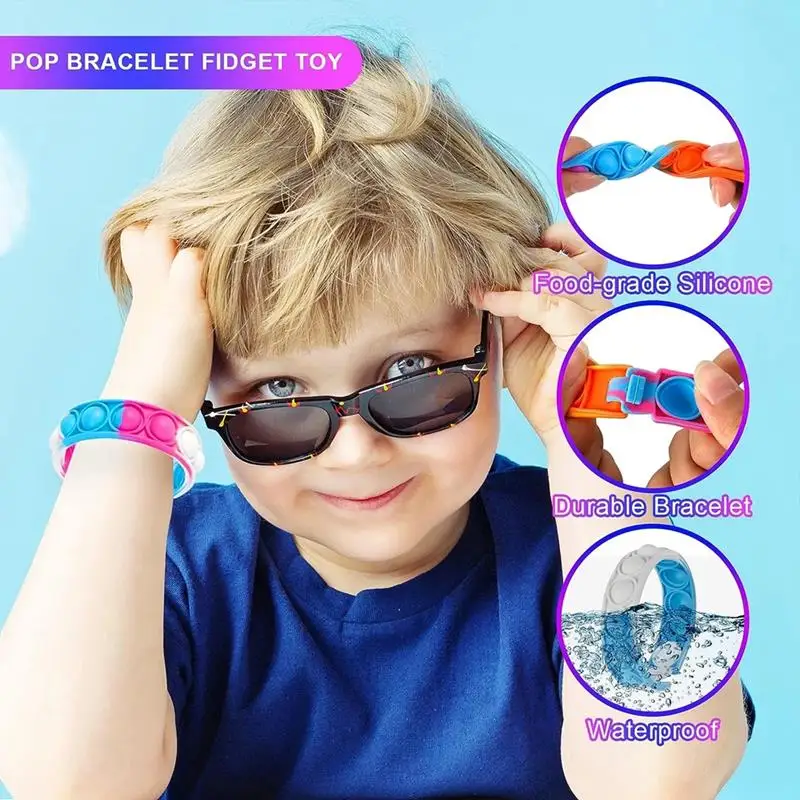 24/48/72Pcs Pop Bracelet Fidget Toy Kids Birthday Party Favors Goodie Bag Filler Sensory Stress Relief Christmas Gift Supplies