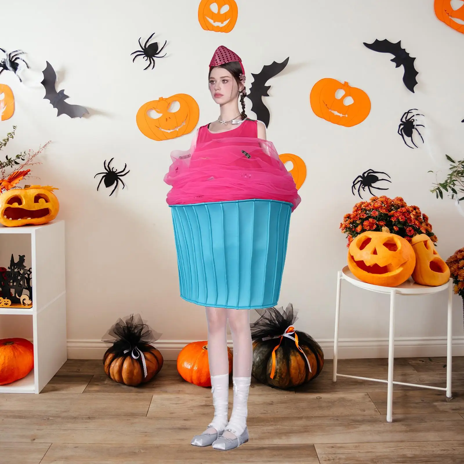 Dames Cupcake-kostuum Volwassen jurk en hoofddeksels voor verjaardagsfeestje show