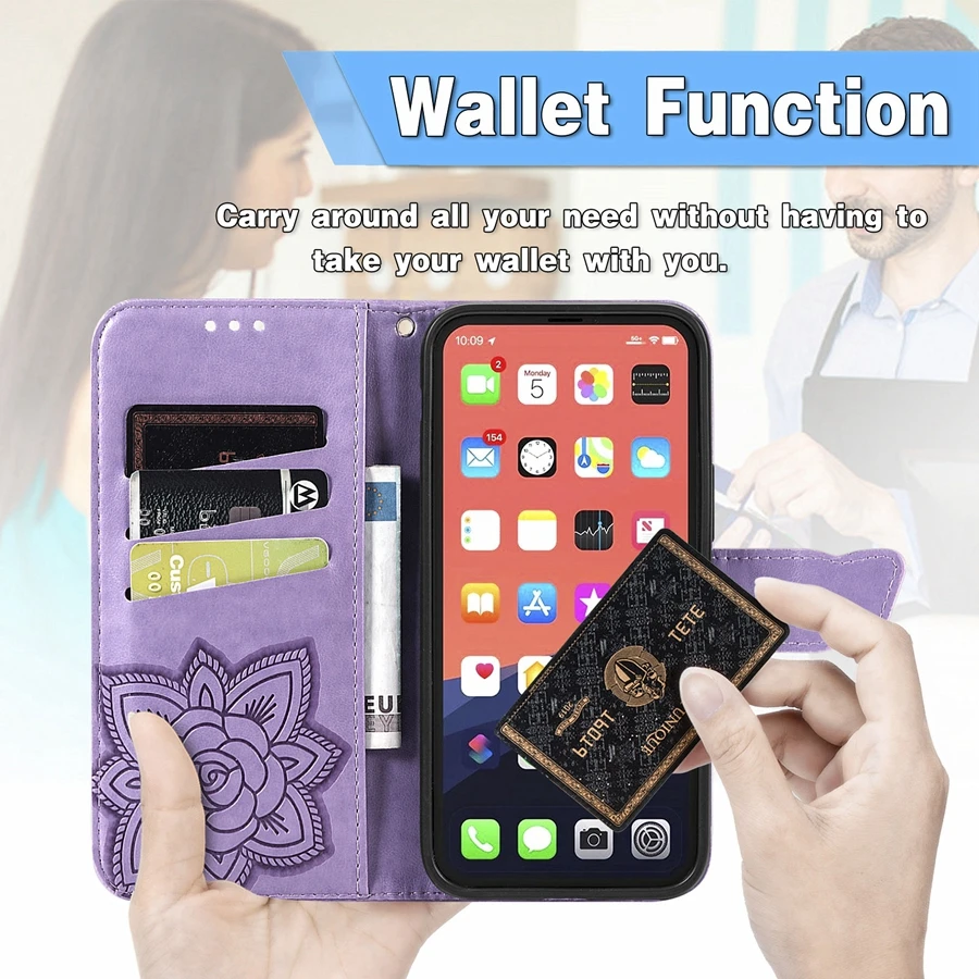 Wallet Leather Butterfly Embossing Case For iPhone 13 Pro Max 13 Mini 12 Pro Max 11 Pro Max SE 2020 X XS XR XS Max 8/76/6S Plus